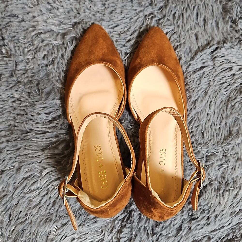 New Chase + Chloe Block Heel Pointed Toe Shoes Sz 7 Faux Brushed Suede - Picture 5 of 12